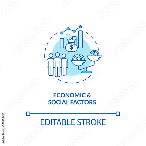 Economic and Social factors concept icon. PESTEL analysis. Money problems. Communication strategy idea thin line illustration. Vector isolated outline RGB color drawing. Editable stroke