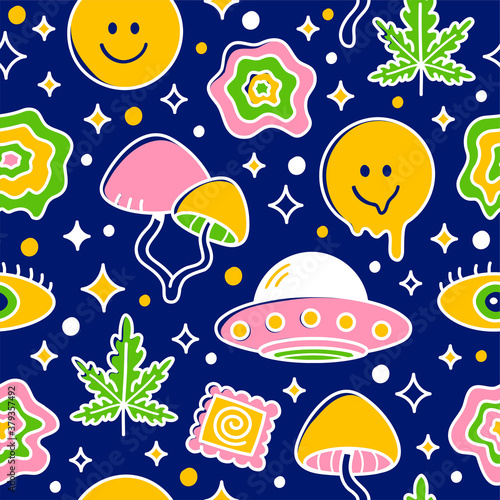 Psychedelic seamless pattern. Vector cartoon