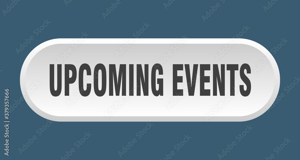 upcoming events button. rounded sign on white background