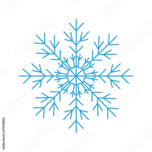 December blue snowflake isolated on white background. Winter decor elements for postcards, wrapping paper, banner, magazine and more. Stock vector illustration for decoration and design