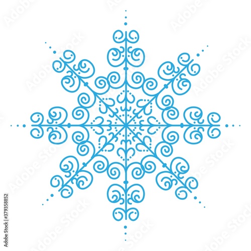 
Lacy blue snowflake isolated on white background. Winter decor elements for postcards, wrapping paper, banner, magazine and more. Stock vector illustration for decoration and design