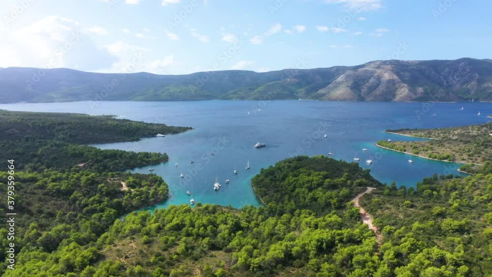 Aerial view of picturesque green bay at Hvar island, Croatia Aerial view of picturesque green bay at Hvar island, Croatia