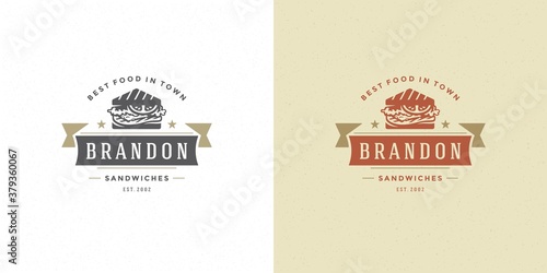 Fast food logo vector illustration sandwich silhouette good for restaurant menu and cafe badge