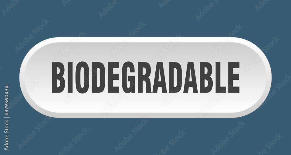 biodegradable button. rounded sign on white background