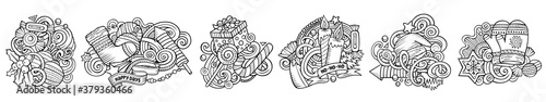 New Year cartoon vector doodle designs set