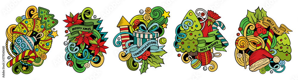 New Year cartoon vector doodle designs set New Year cartoon vector doodle designs set