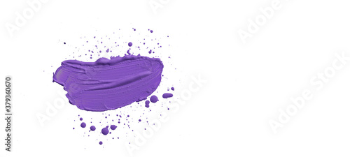 Fototapeta Naklejka Na Ścianę i Meble -  Colorful color acrylic paint background banner - Abstract stroke / splash stains blobs brush of purple paint, isolated on white texture