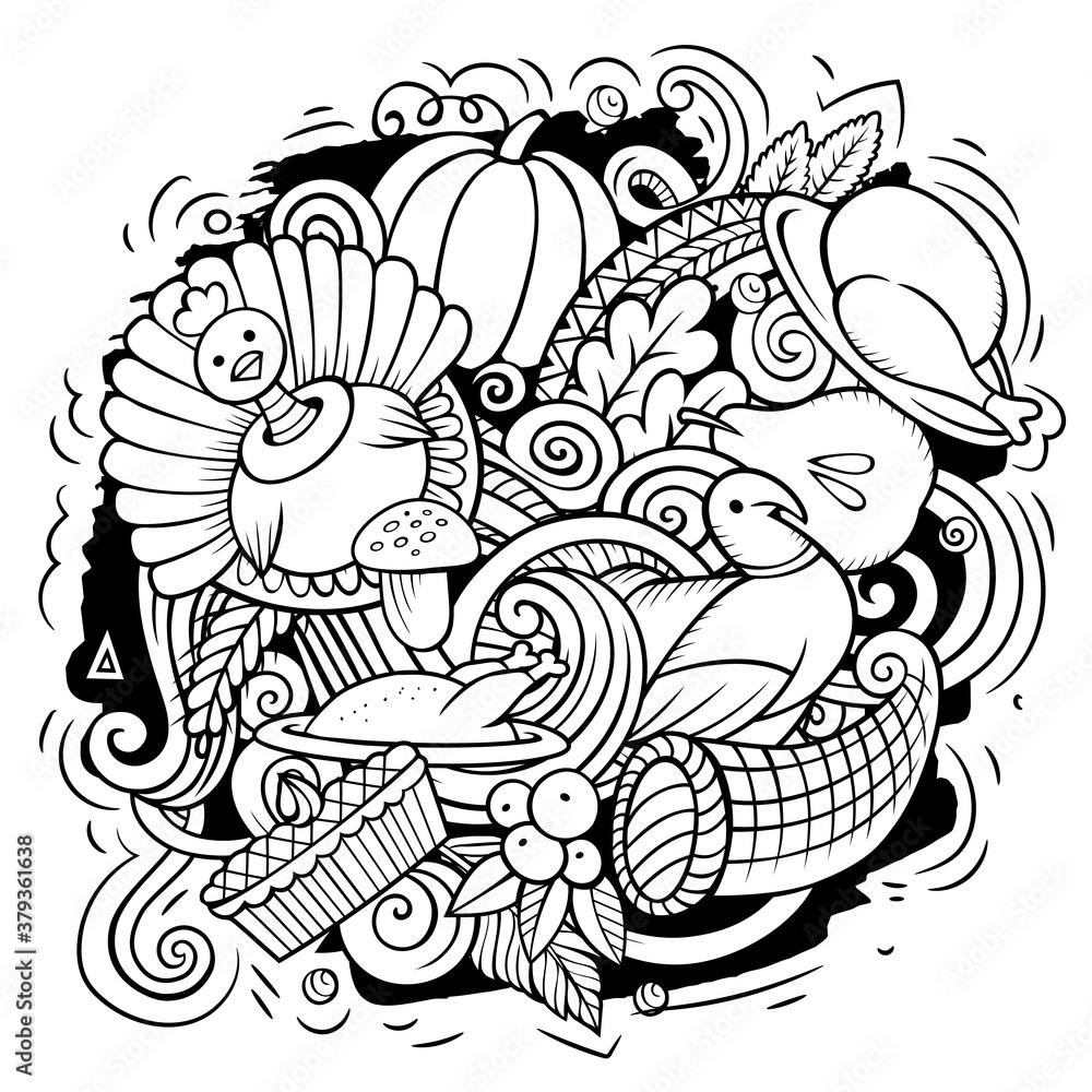 Thanksgiving hand drawn cartoon doodles illustration. Thanksgiving hand drawn cartoon doodles illustration.