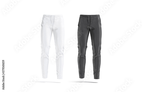 Blank black and white sport pants mock up, front view
