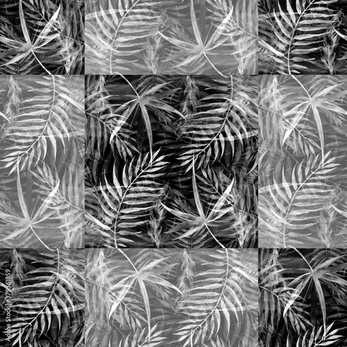 Watercolor palm leaf seamless pattern. Tropical leaves. Jungle, hawaii. Bright Rapport for Paper, Textile, Wallpaper, design. Tropical leaves watercolor. Exotic tropical palm tree. Abstract background