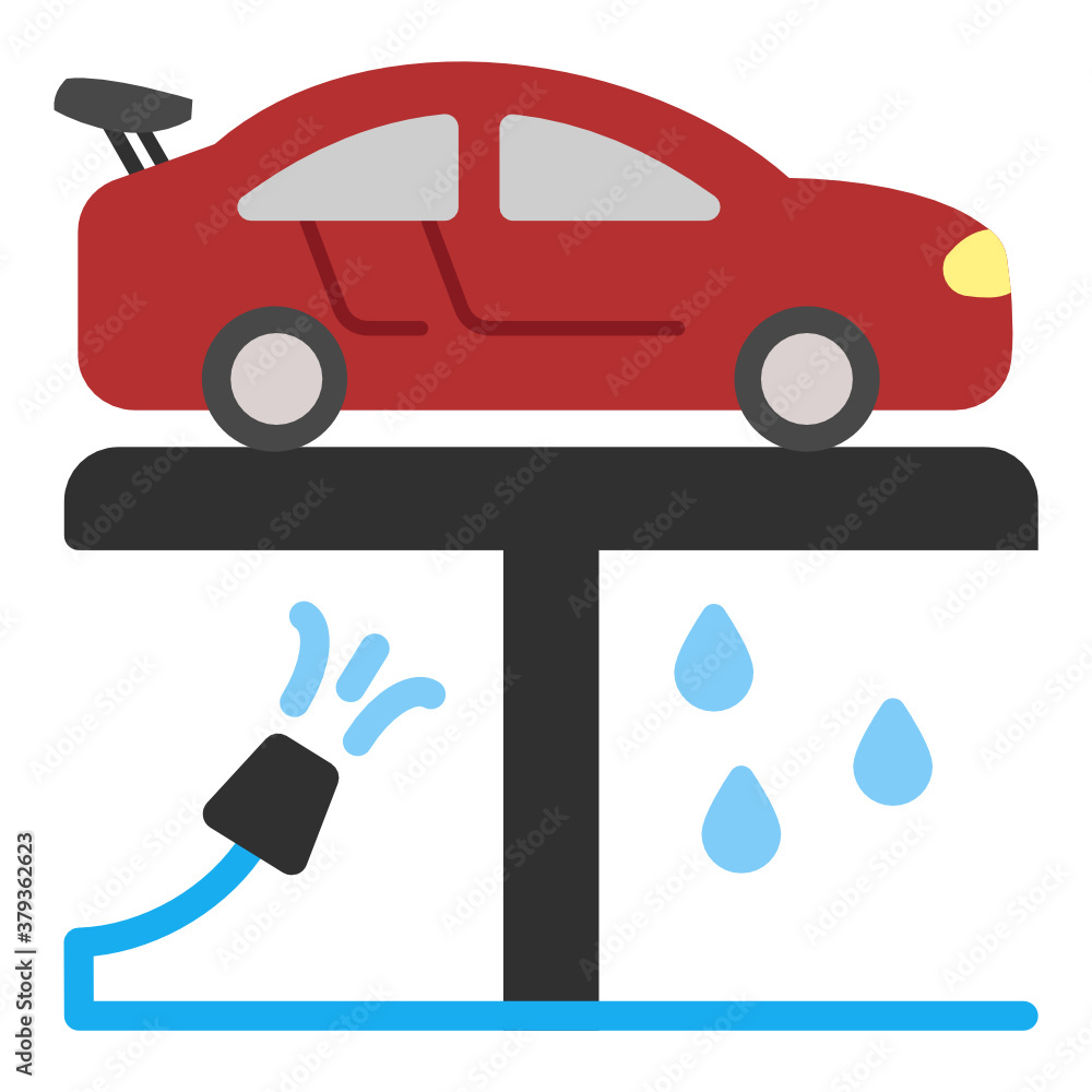Naklejka premium Pressure Washer Vector Color Icon Design, Decon wash & Detail Center equipment on white background, Car Washing Lift with hose pipe Concept, Automotive Sterilization and Sanitizing System 