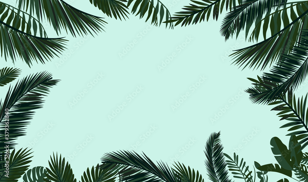 Plants and leafs background - Green plants and nature elements creating a border to use for cards, banner or poster design. Vector illustration.