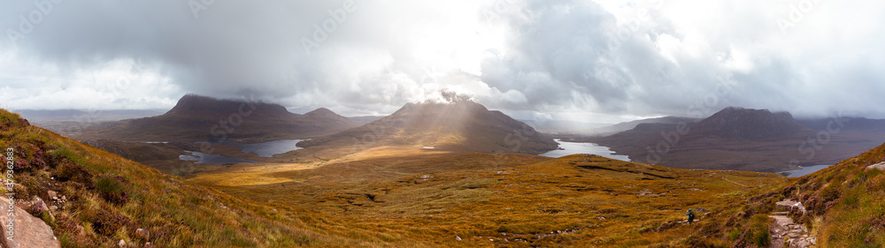View from Stac Pollaidh mountain to Loch Sionasgaig, Loch Doire na h-Airbhe and Loch an Doire Dhuibh - Northwest Highlands of Scotland