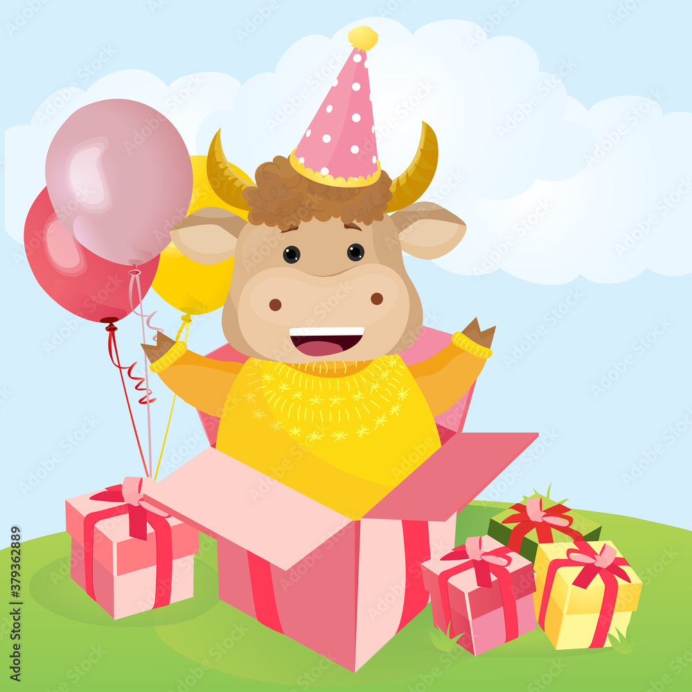 Happy birthday. Bull. Surprise. Vector illustration. Happy birthday. Bull. Surprise. Vector illustration.
