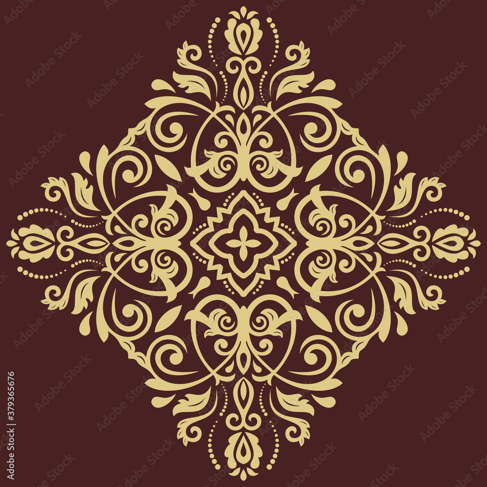 Oriental golden pattern with arabesques and floral elements. Traditional classic ornament. Vintage pattern with arabesques