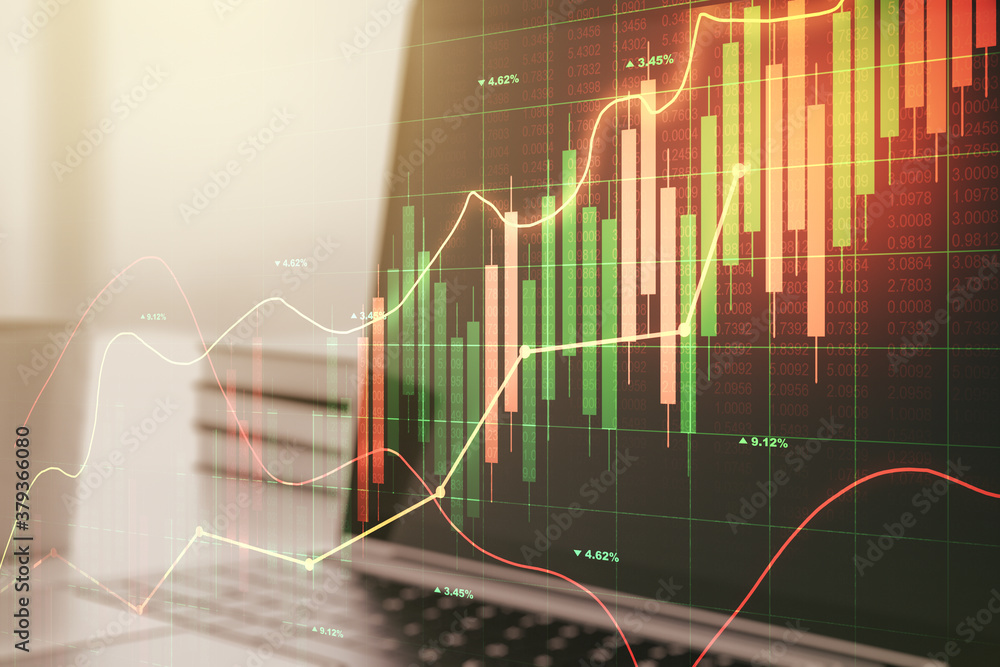 Multi exposure of abstract financial diagram on computer background, banking and accounting concept Multi exposure of abstract financial diagram on computer background, banking and accounting concept