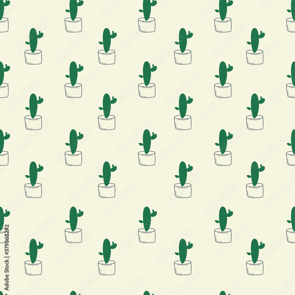 Cartoon cactus in pot seamless pattern template. Vector illustration on pastel background for games, background, pattern, decor. Print for fabrics and other surfaces. Cartoon cactus in pot seamless pattern template. Vector illustration on pastel background for games, background, pattern, decor. Print for fabrics and other surfaces.