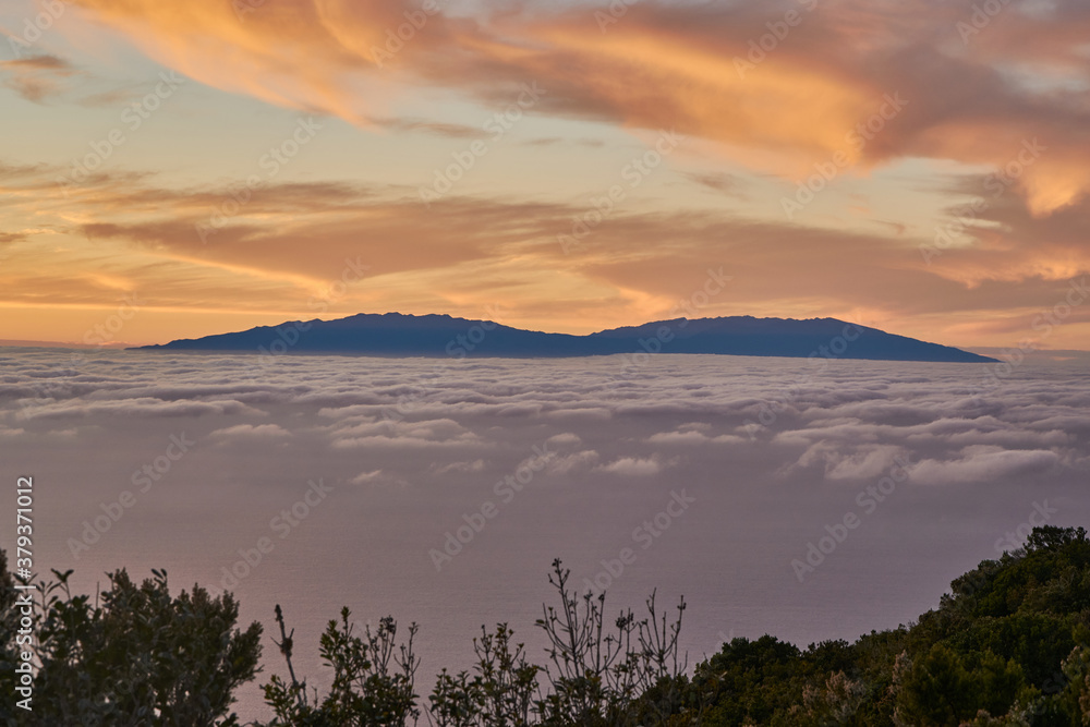 Sunset in La Gomera with view on el Hierro.