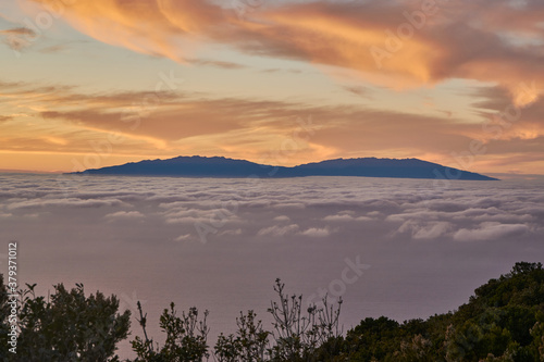 Sunset in La Gomera with view on el Hierro.