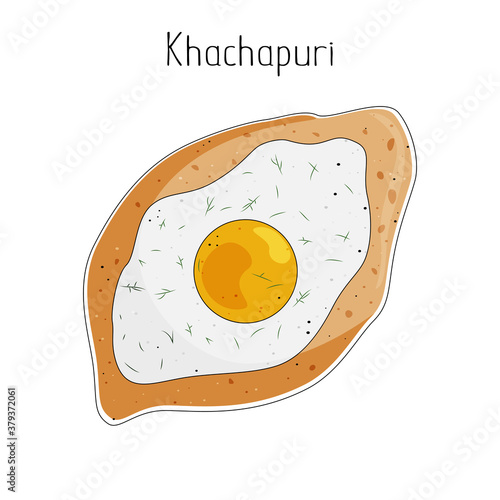 Khachapuri isolated on white background, georgian cuisine, stock vector illustration.