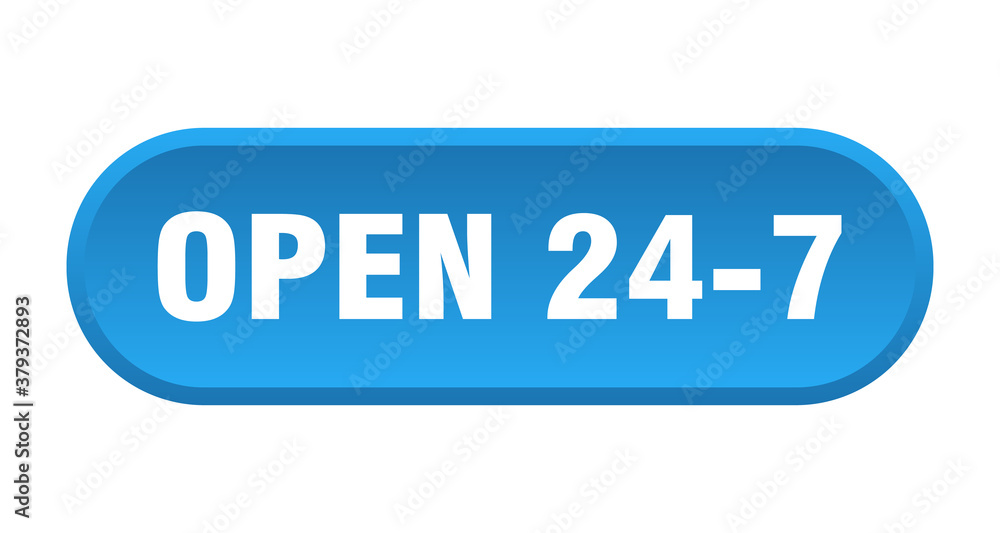 open 24 7 button. rounded sign on white background open 24 7 button. rounded sign on white background