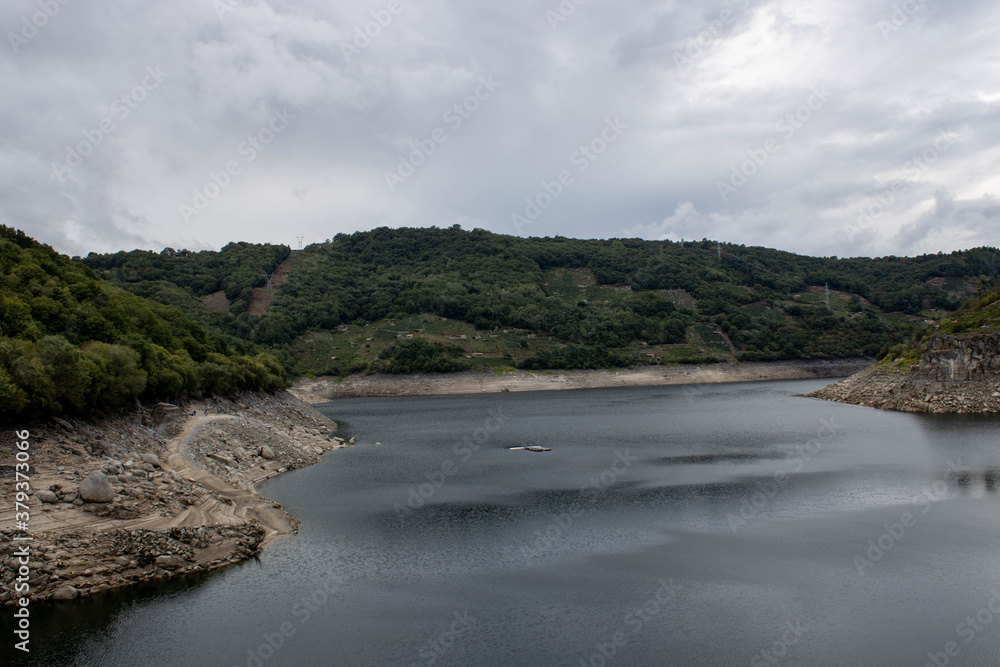 Belesar, Lugo/Spain,09 20 2020: reservoir of Belesar in Lugo Galicia Spain