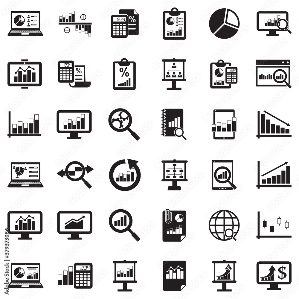 Data Analysis Icons. Black Flat Design. Vector Illustration.