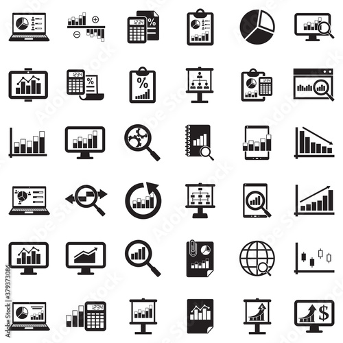 Data Analysis Icons. Black Flat Design. Vector Illustration.