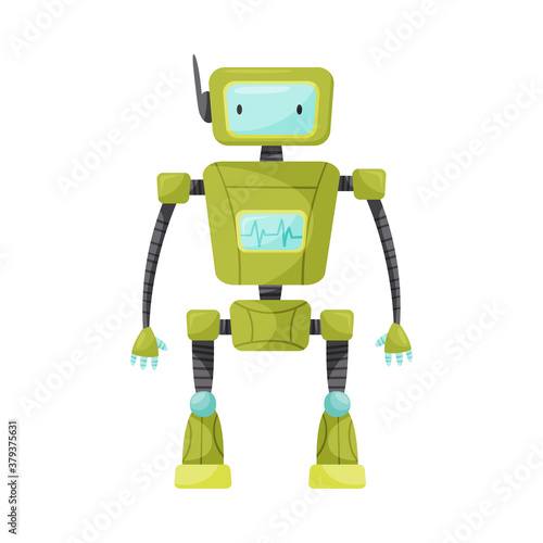 Humanoid or Robot with Iron Limbs and Antenna as Artificial Intelligence Vector Illustration
