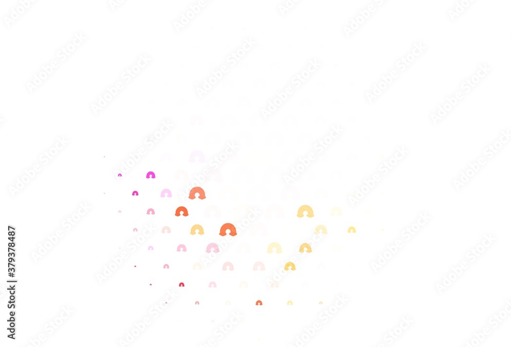 Light Pink, Yellow vector backdrop with rainbows, clouds.