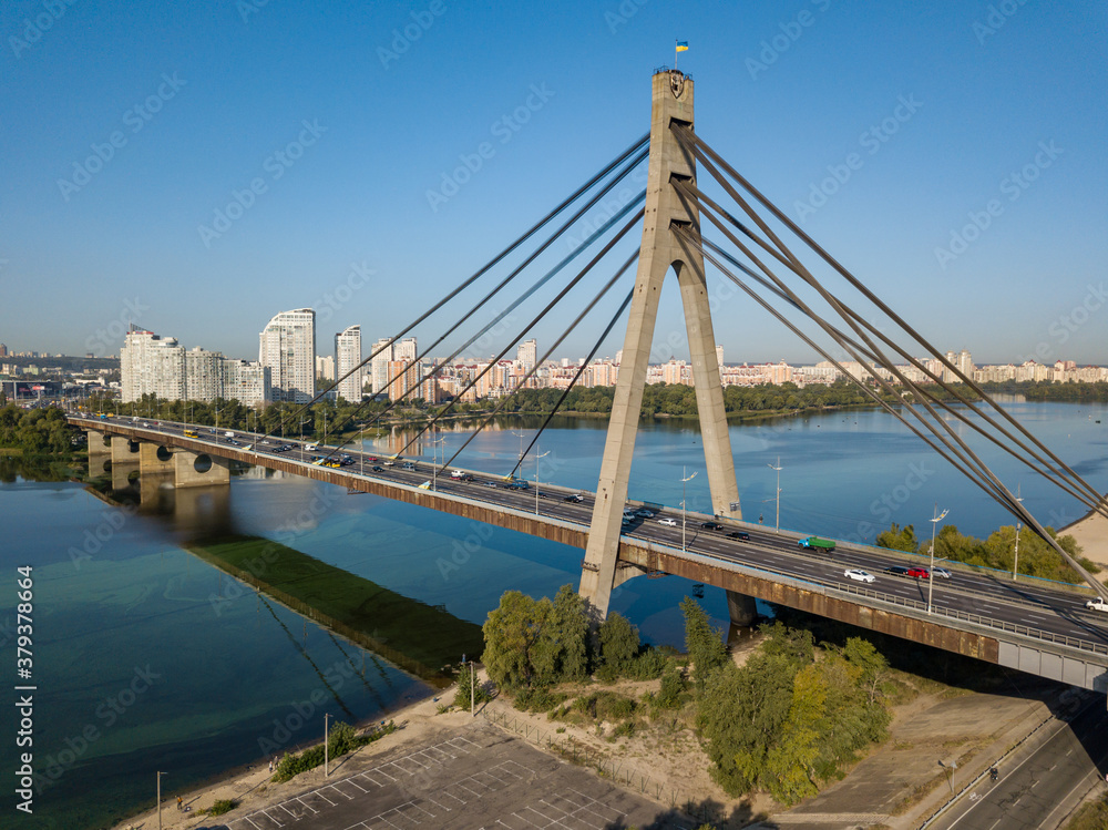 North Bridge in Kiev. Aerial drone view.