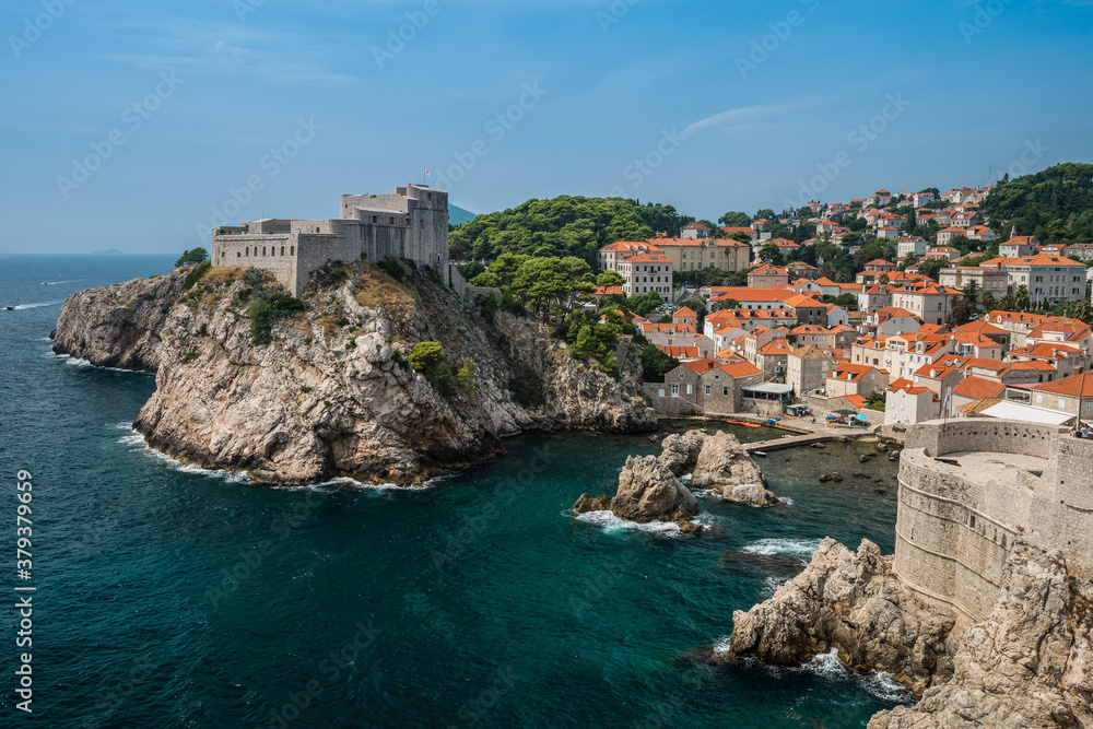 View of Dubrovnik Old Town, Fort Lovrijenac and Harbour,  Croatia, 