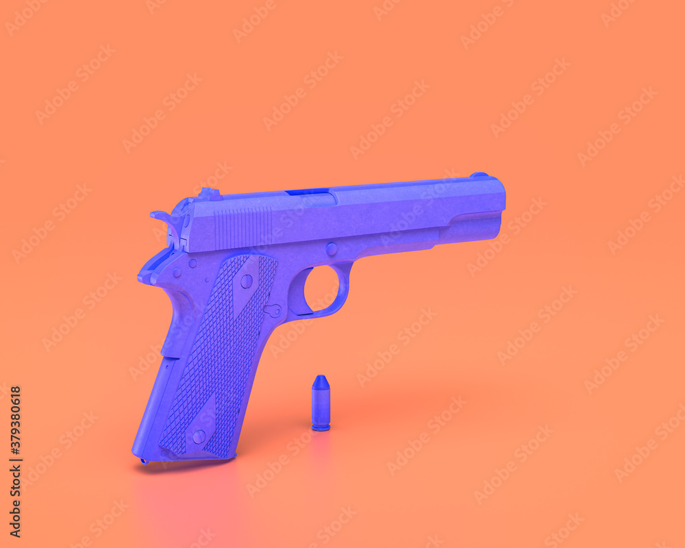 Plastic Weapon series,Colt 1911 handgun, Indigo blue arm in pinkish background, 3d rendering, war, battle and self protection, first person shooter game item Plastic Weapon series,Colt 1911 handgun, Indigo blue arm in pinkish background, 3d rendering, war, battle and self protection, first person shooter game item