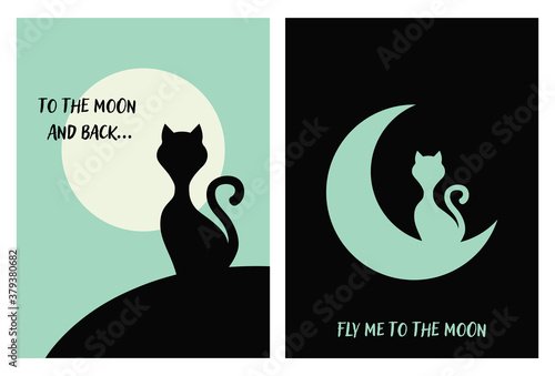 Cat and moon silhouette vector