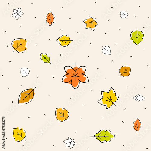 Autumn pattern with colored leaves isolated on light background. Fits perfectly for print or any background.