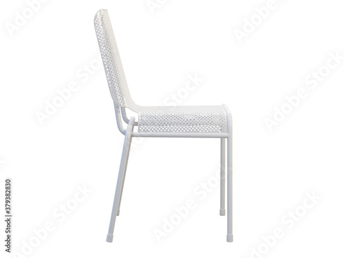 Modern white metal chair with grid seat. 3d render.