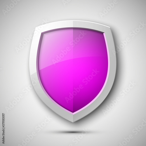 Protection shield concept. Safety badge icon. Privacy banner. Security label. Defense tag. Presentation sticker shape illustration
