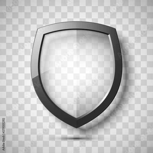 Protection transparent shield concept. Safety badge icon. Privacy banner. Security label. Defense tag. Presentation sticker shape. illustration