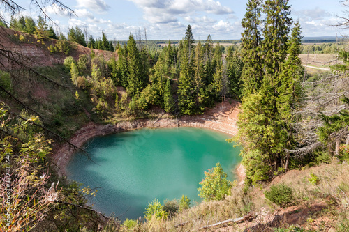 Sea Eye or Morskoy Glaz Lake with turquoise water in the Republic of Mari El, Russia