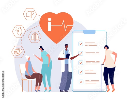 Senior medical exam. Grandparents healthcare, people hospital checkup. Doctors geriatric patient health support vector concept. Healthcare and support pensioner, check heartbeat illustration