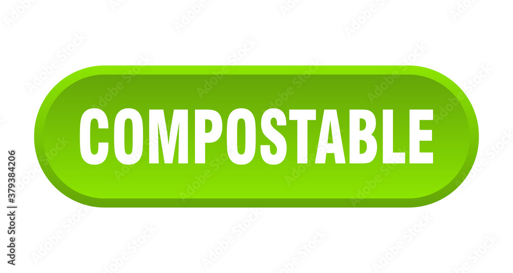 compostable button. rounded sign on white background compostable button. rounded sign on white background
