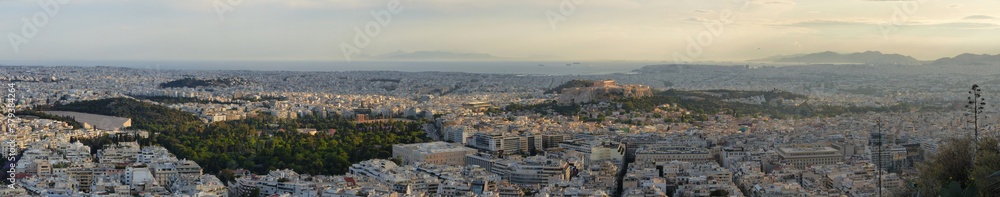 Panoramic view of Athens and the Acropolis of Athens, from Lycabettus Hill. Greece