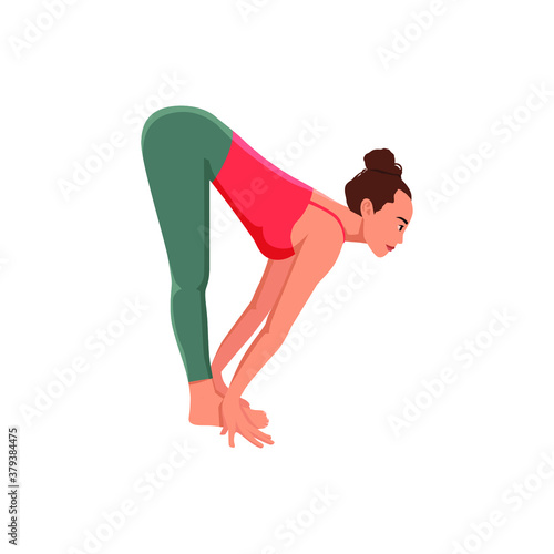 Women silhouette. Standing half forward bend yoga pose. Ardha uttanasana. Vector illustration