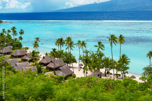 Obraz na plátně Luxury travel vacation with beach villas on Moorea Island, French Polynesia
