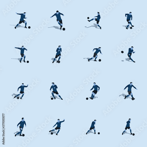 shot  dribble  and move in soccer set - two tone flat illustration