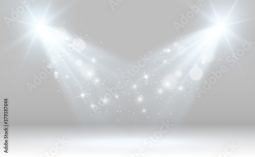 White scene on with spotlights. Vector illustration.