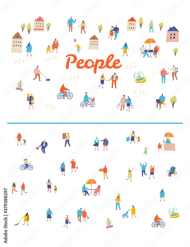 Naklejka premium city flat vector. City life. People crowd