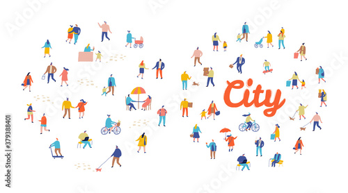 city flat vector. City life. People crowd