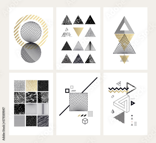 Set of posters with abstract geometric shapes. Modern minimalist concepts for art print, wall art, home and office decoration, interior design, web and social media banners, cover template.