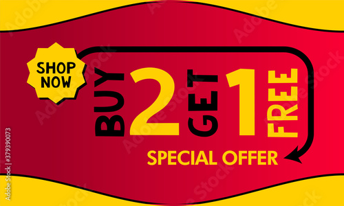 buy 2 get 1 free sale design. sale tag, banner design template, discount app icon. eps 10